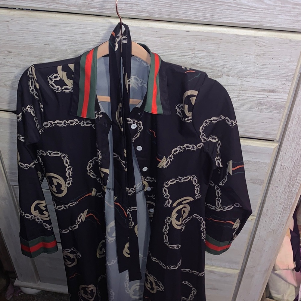 Nave blues GG with chain style dress